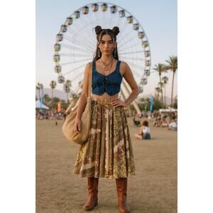 Vintage Roberto Cavalli Y2K Wool Patchwork Pleated Midi Skirt 40 Size 6